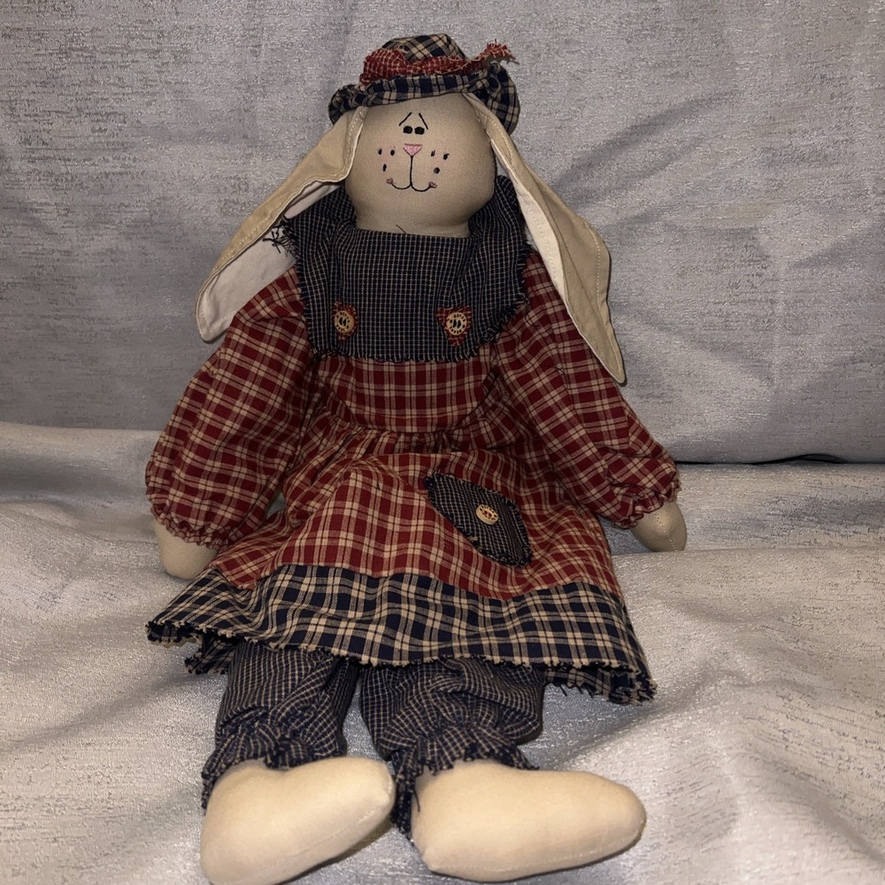 Gen-Yoo-Wine BOYDS Collectible Bunny Doll - Retired country Gingham Rabbit vntg